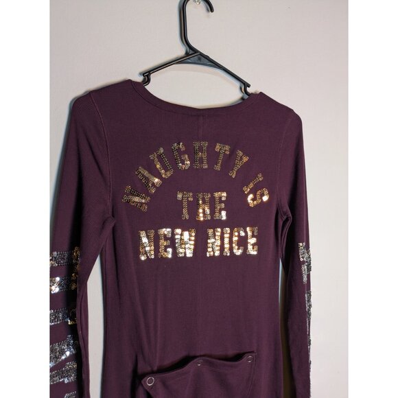Victorias Secret Pink One Piece Naughty Is The New Nice Maroon Sequins, Size S - Picture 4 of 10